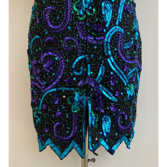 Vintage Retro 1980's Lawrence Kazar Fully Sequinned Evening Dress size Large - Picture 10 of 14